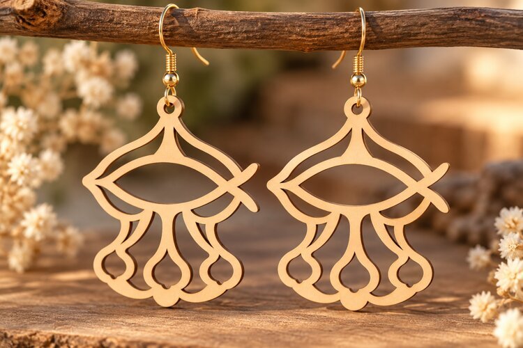 Floral Drop Earrings Laser Cut SVG PNG Design, Boho Earring example image 1