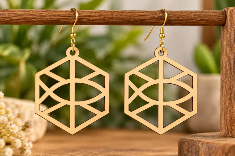 Hexagon Geometric Earrings Laser Cut SVG PNG Design, Modern