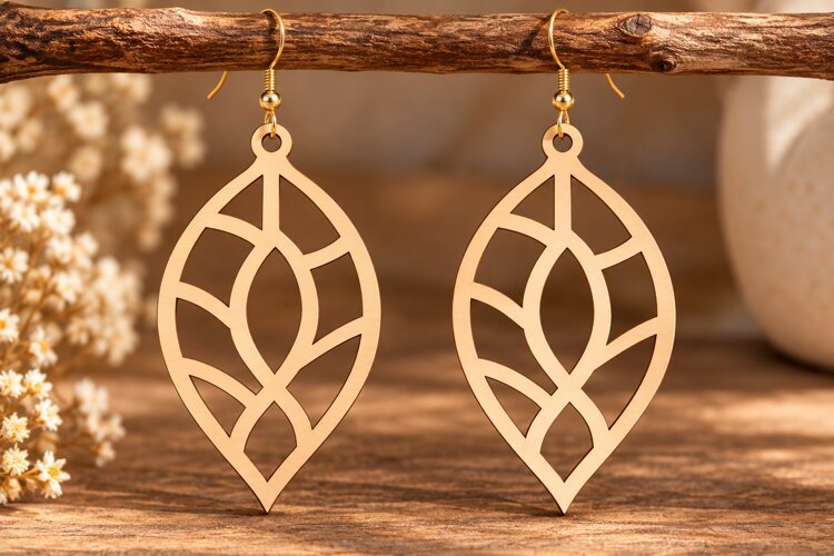 Geometric Leaf Earrings Laser Cut SVG PNG Design, Botanical example image 1