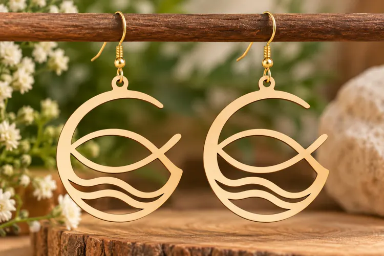 Round Wave Earrings Laser Cut SVG PNG Design, Modern Earring