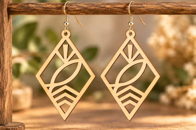 Diamond Wave Earrings Laser Cut SVG PNG Design, Geometric example image 1