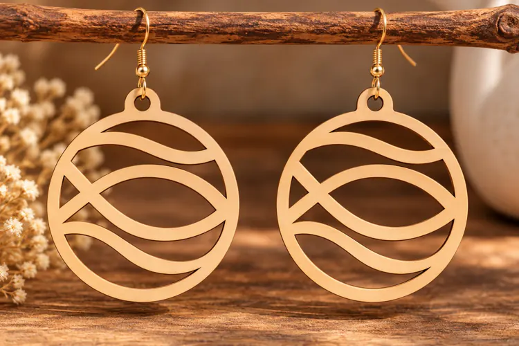 Round Wave Geometric Earrings Laser Cut SVG PNG Design, Mode