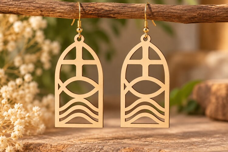 Arched Wave Earrings Laser Cut SVG PNG Design, Modern Earrin example image 1