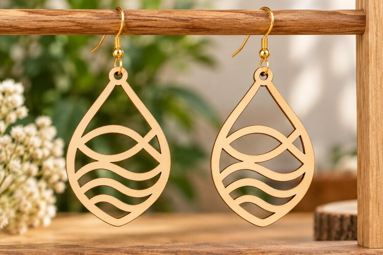 Teardrop Wave Earrings Laser Cut SVG PNG Design, Geometric example image 1