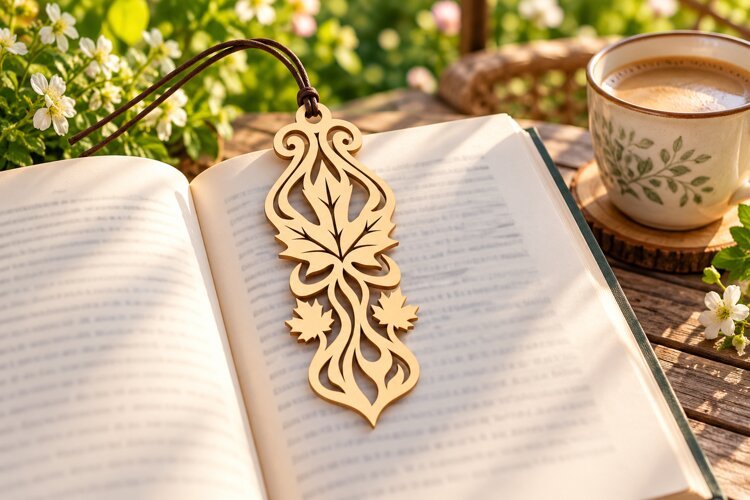 Botanical Flame Leaf Bookmark Laser Cut SVG PNG Design botan example image 1