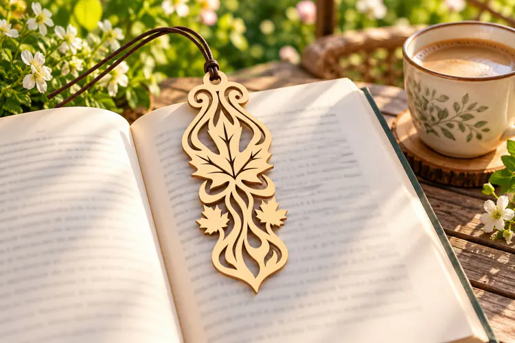 Botanical Flame Leaf Bookmark Laser Cut SVG PNG Design botan