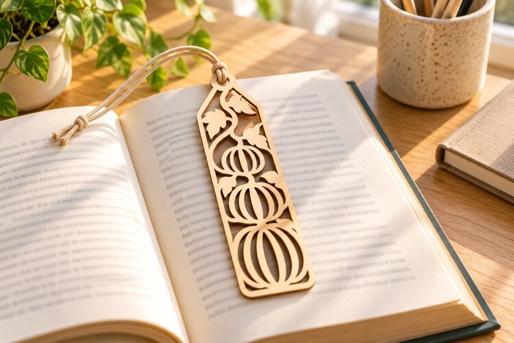 Ornate Pumpkin Vine Bookmark Laser Cut SVG PNG Design ornate example image 1