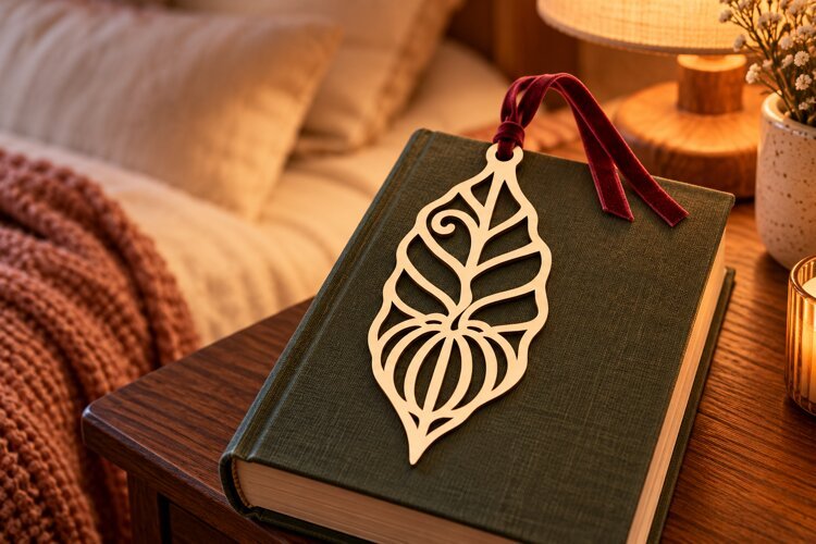 Elegant Leaf Filigree Bookmark Laser Cut SVG PNG Design example image 1