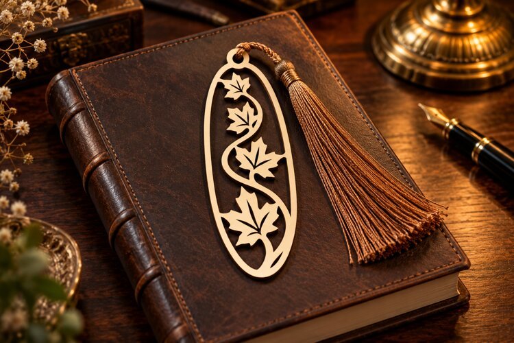 Slim Botanical Leaf Bookmark Laser Cut SVG PNG Design slim example image 1