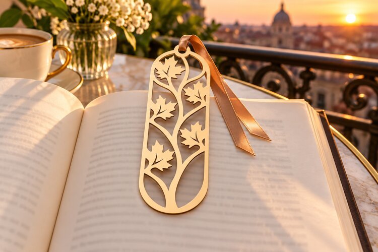 Elegant Leaf Silhouette Bookmark Laser Cut SVG PNG Design example image 1