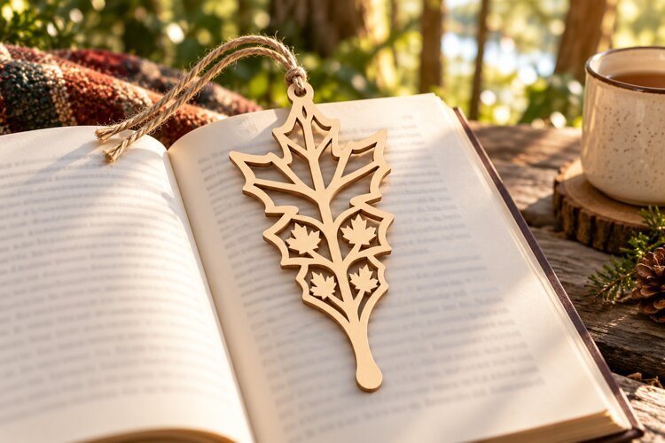Geometric Floral Leaf Bookmark Laser Cut SVG PNG Design example image 1