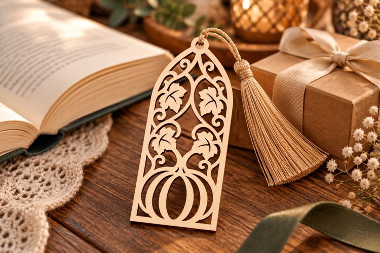 Pumpkin Floral Wooden Bookmark SVG pumpkin bookmark svg example image 1
