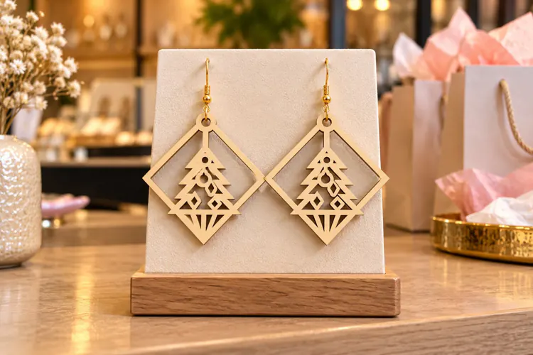 Diamond Xmas Tree Earrings SVG geometric earring svg, diamon