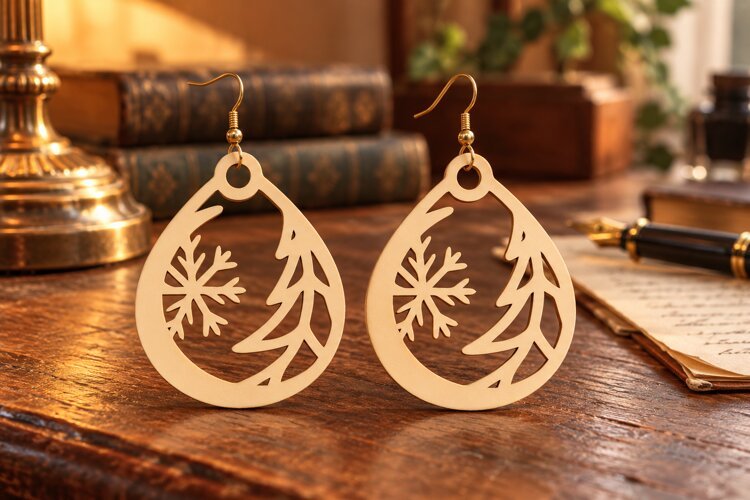 Winter Snowflake Tree Earrings SVG winter earring svg example image 1