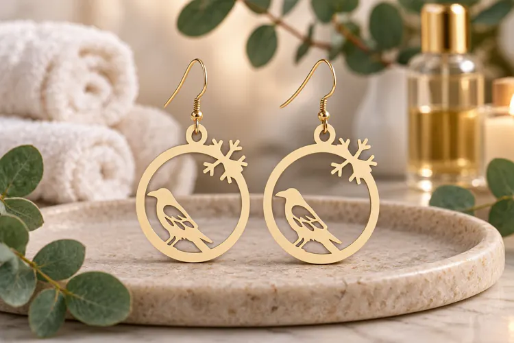 Round Bird Branch Earrings SVG bird earring svg, nature
