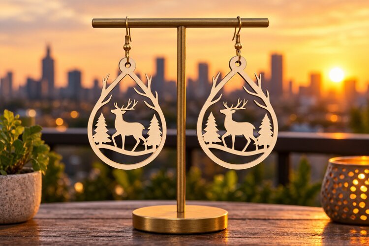 Reindeer Forest Earrings SVG deer earring svg, reindeer example image 1