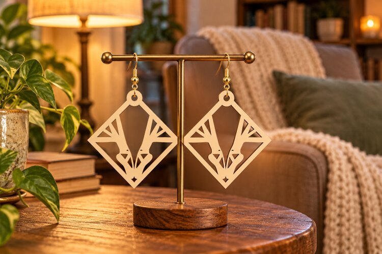 Geometric Diamond Floral Earrings diamond earring svg, geome example image 1