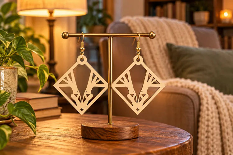 Geometric Diamond Floral Earrings diamond earring svg, geome