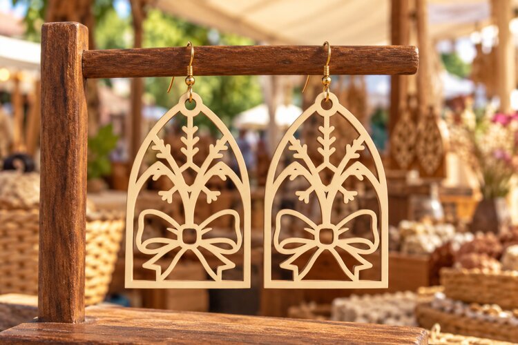 Gothic Arch Xmas Bow Earrings arch earring svg, christmas example image 1