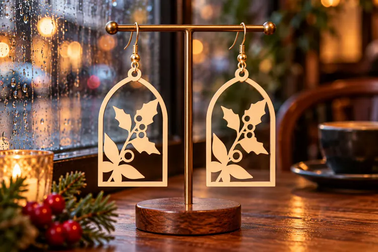 Arch Holly Leaves Earrings SVG holly berry earring, arch