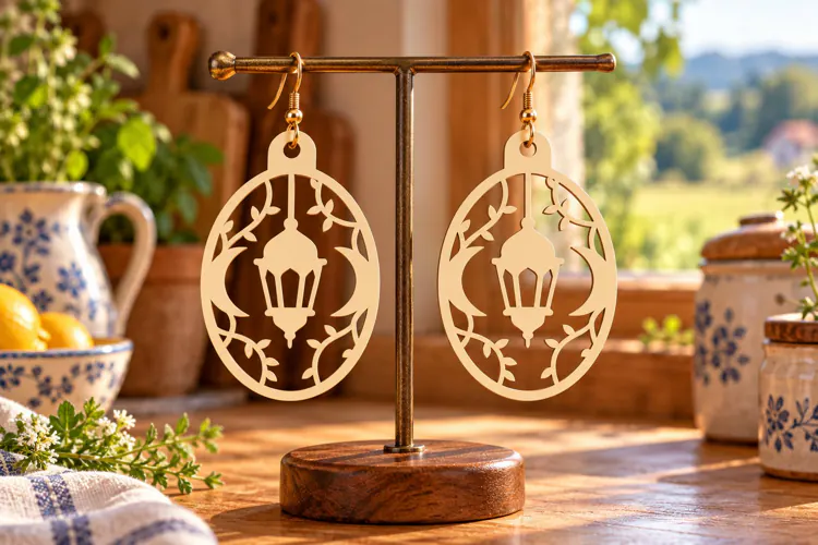 Oval Xmas Lantern Earrings SVG oval earring svg, lantern dan
