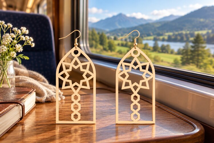 arch earring svg, lantern jewelry design, filigree laser cut example image 1