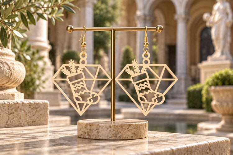 diamond stocking svg, geometric xmas earrings, holiday laser example image 1