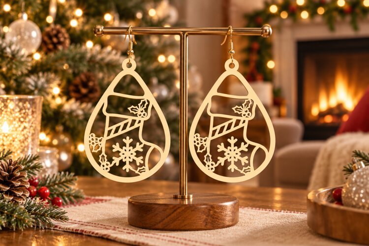 teardrop stocking svg, teardrop xmas earrings, holiday laser example image 1