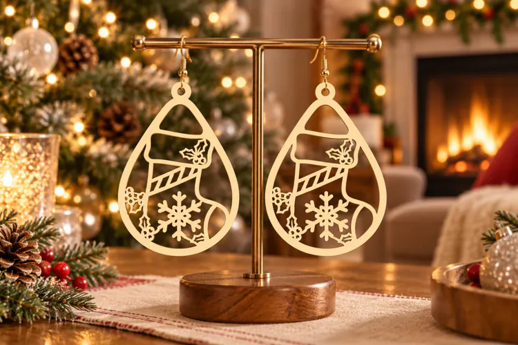 teardrop stocking svg, teardrop xmas earrings, holiday laser