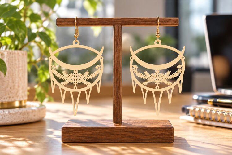 moon sun earring svg, crescent moon svg, sunburst laser cut example image 1