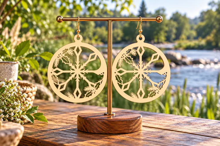 round snowflake svg, circle winter earrings, holiday laser