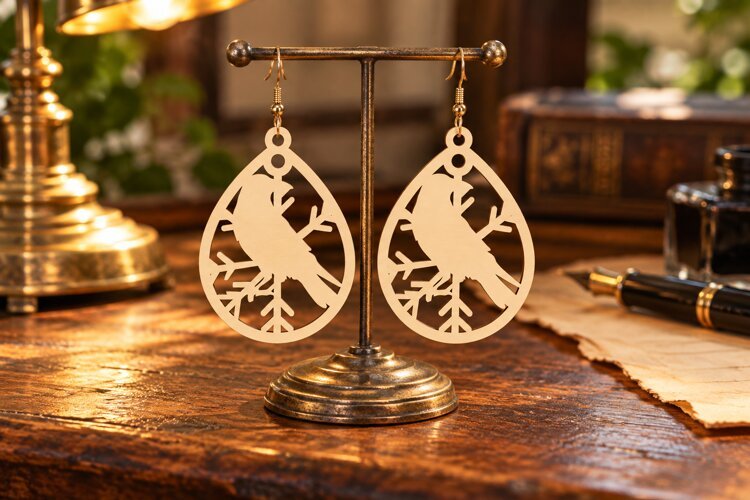 Hummingbird Laser Cut Earring SVG hummingbird svg, bird earr example image 1
