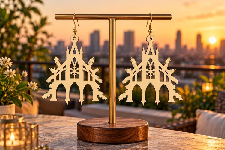 Gothic Cathedral Laser Cut Earring SVG cathedral earring, example image 1