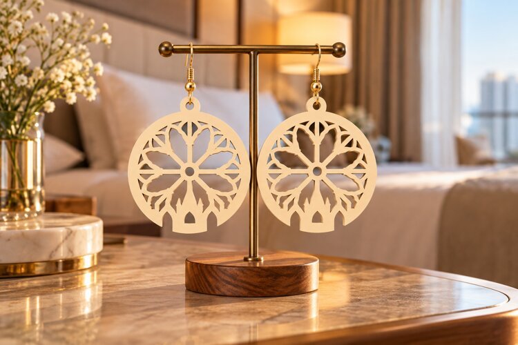 Floral Mandala Laser Cut Earring SVG mandala earring, floral example image 1