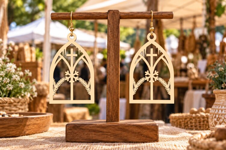 Gothic Window Laser Cut Earring SVG gothic window svg, windo example image 1