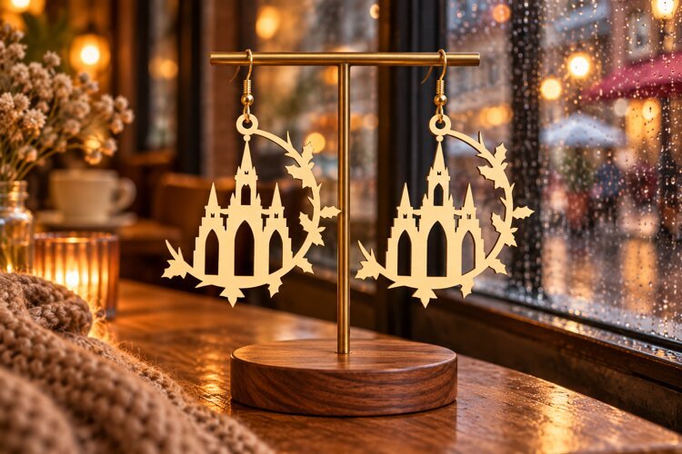 Gothic Castle Laser Cut Earring SVG gothic castle svg example image 1