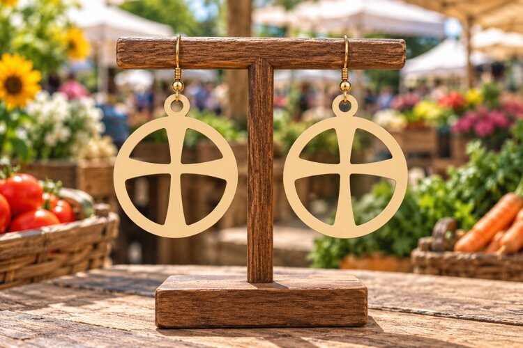 Cross Circle Laser Cut Earring SVG cross earring svg, cross example image 1