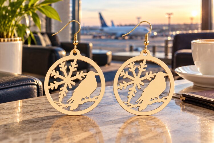 Moon Bird Laser Cut Earring SVG moon bird svg, bird earrings example image 1