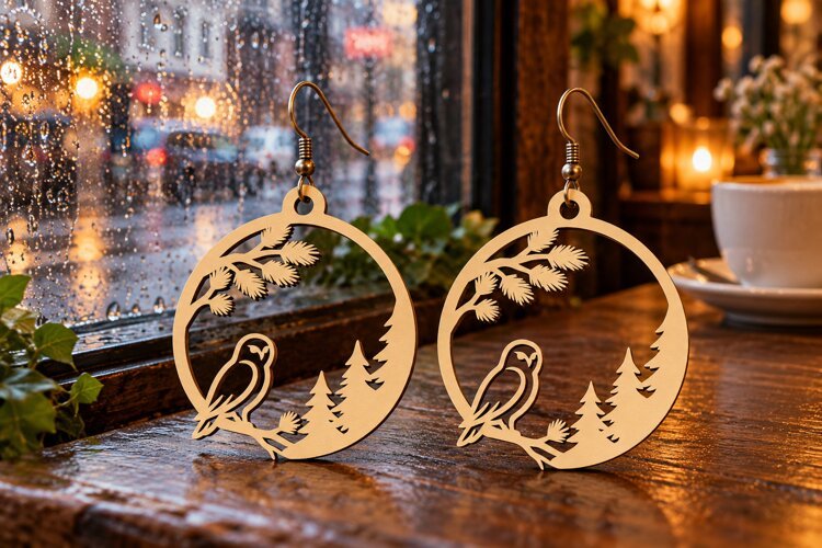 Heron Bird Laser Cut Earring SVG heron earring svg, heron example image 1