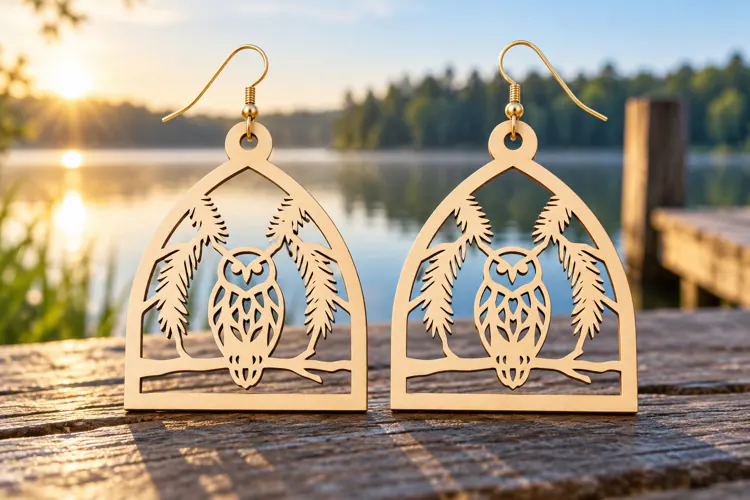 Owl Forest Laser Cut Earring SVG owl earring svg, owl earrin