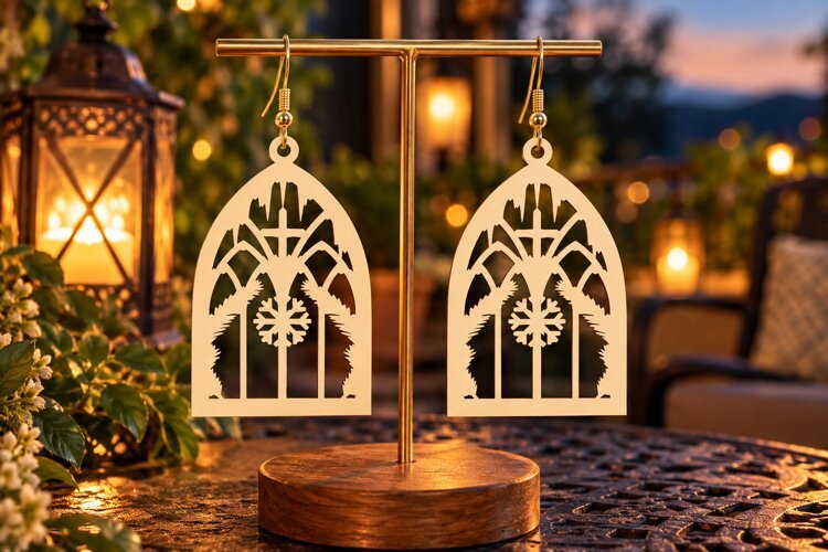 Gothic Window Laser Cut Earring SVG gothic window svg, gothi example image 1