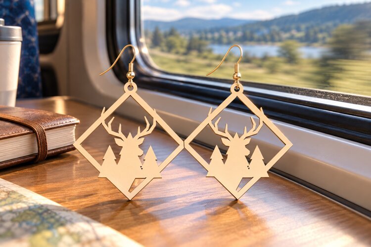 Deer Diamond Laser Cut Earring SVG deer earring svg, deer example image 1