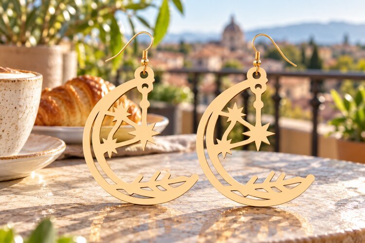 Moon Star Laser Cut Earring SVG moon star svg, moon earrings example image 1