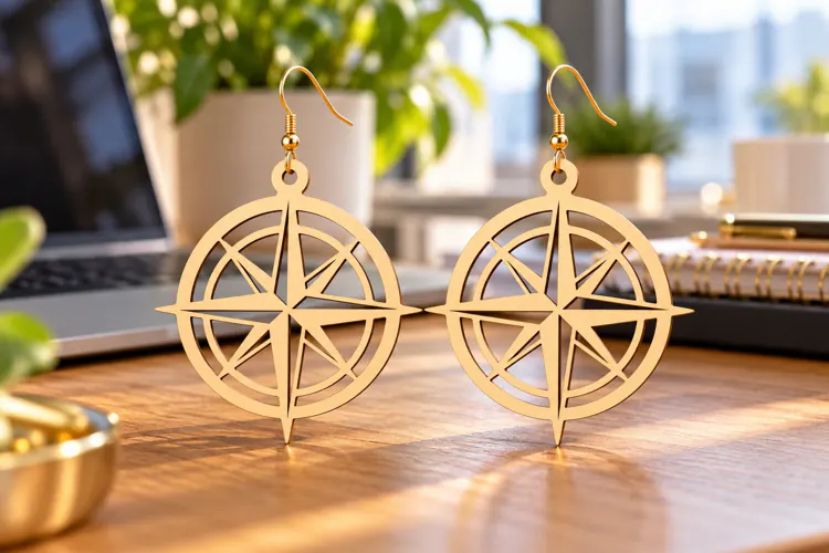 Compass Star Laser Cut Earring SVG compass earring, compass