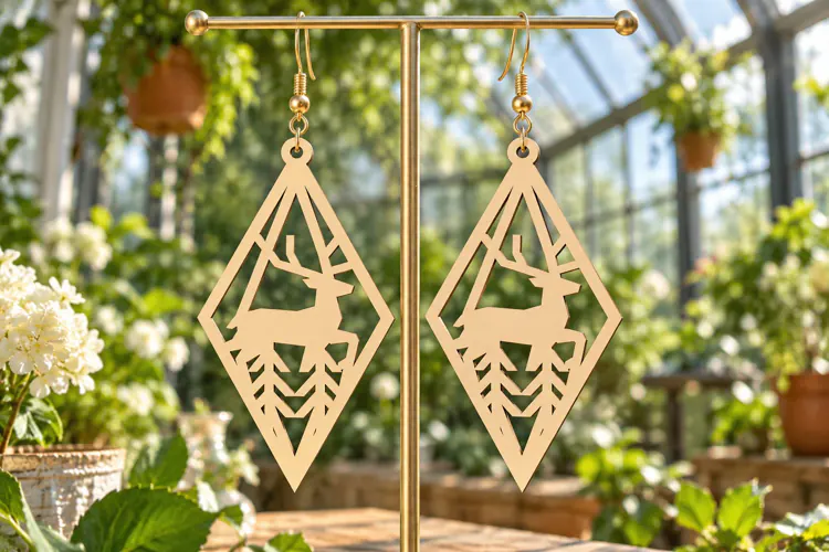 Christmas Deer Earrings SVG Laser Cut File, Diamond Geometri