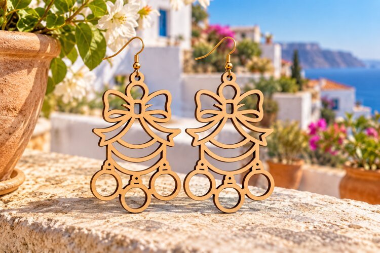 Christmas Bells Earrings SVG Laser Cut File, Ribbon Bow Fili example image 1