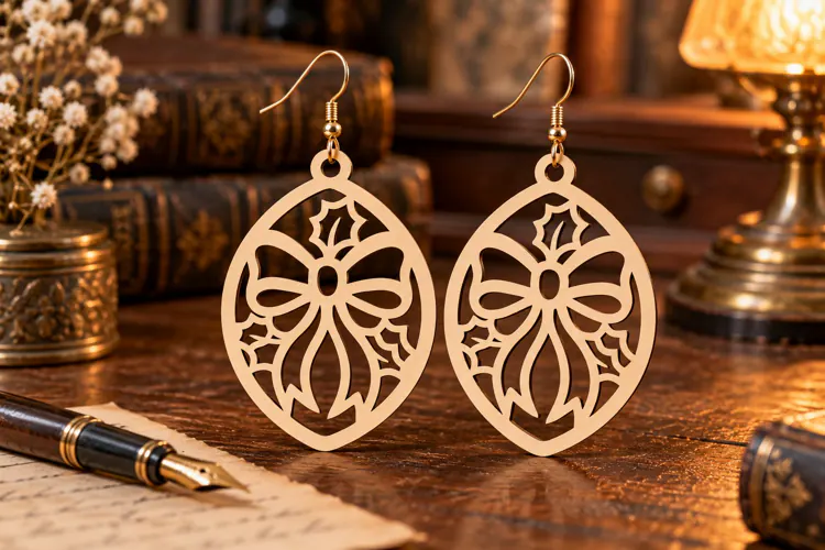 Christmas Ribbon Bow Oval Earrings SVG Laser Cut File, Flora