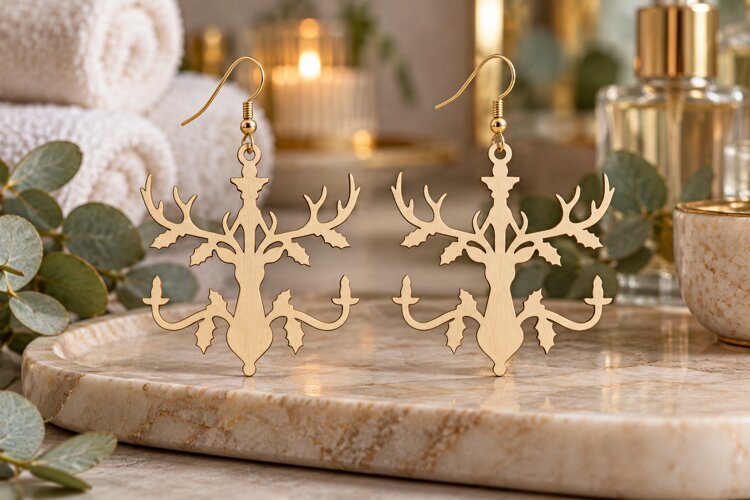 Christmas Ribbon Bow Oval Earrings SVG Laser Cut File, Flora example image 1