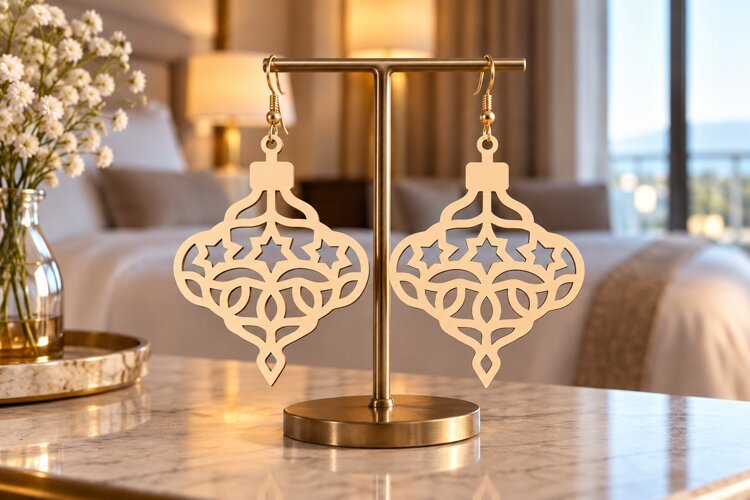 Vintage Christmas Bauble Earrings SVG Laser Cut File example image 1