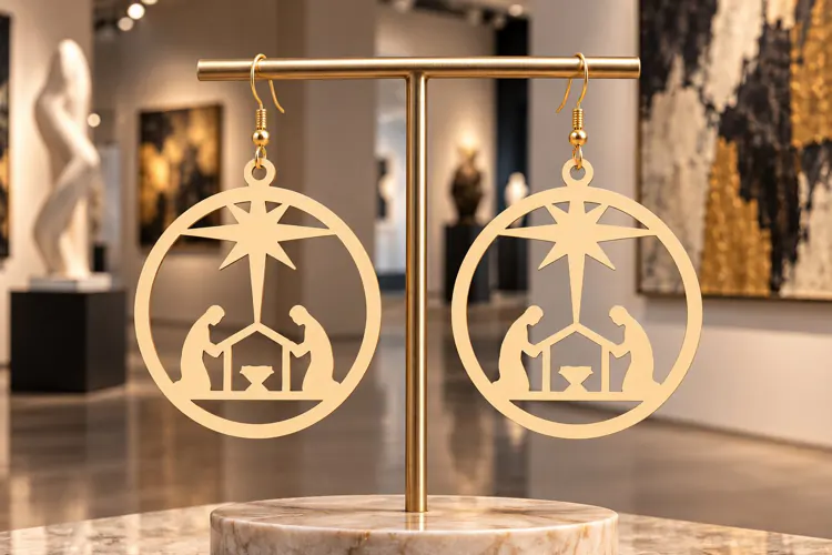 Round Nativity Scene Earrings SVG Laser Cut File, Circle